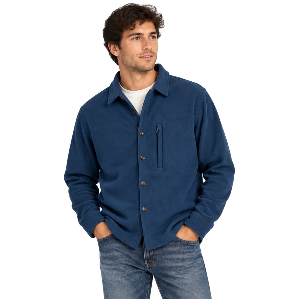 Lands End Shirt Jacket Mens Medium Blue Fleece Button Up Long Sleeve Shacket
